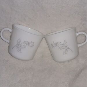 2 Piece set Vintage Corning Silver Rose White Coffee Mug
